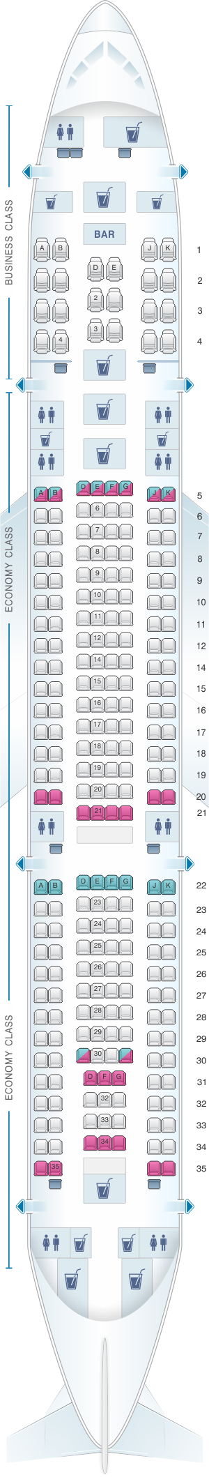 Seat map for Turkish Airlines Airbus A330 200