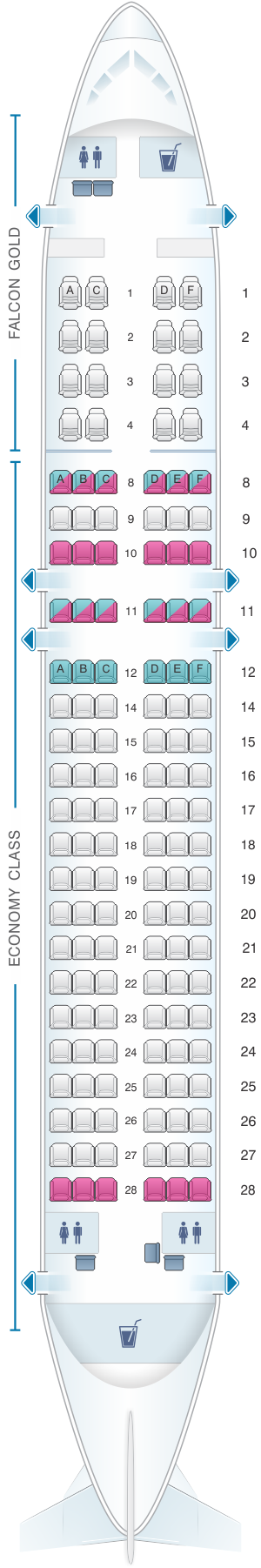 Seat map for Gulf Air Airbus A320 200