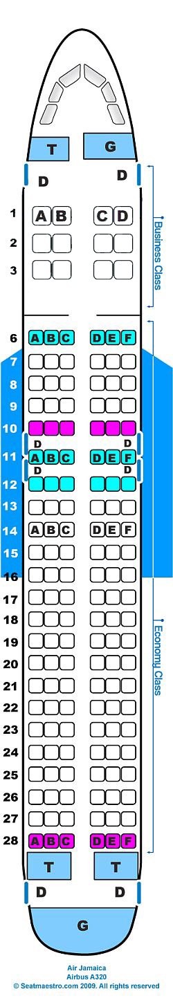 Seat map for Air Jamaica Airbus A320
