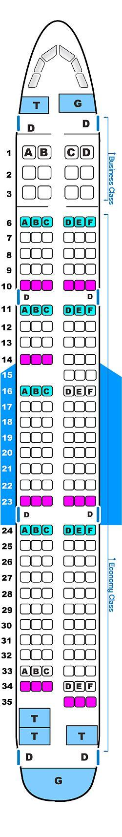 Seat map for Air Jamaica Airbus A321
