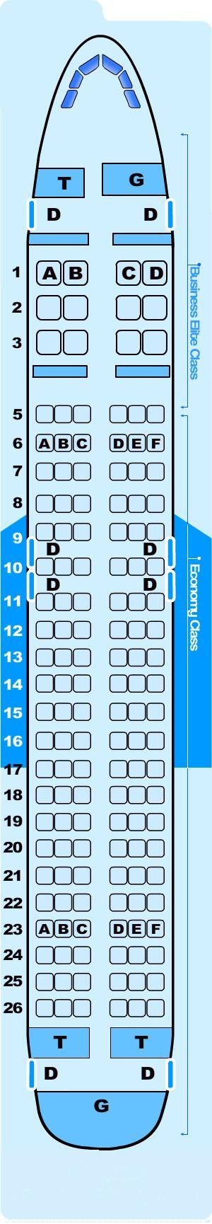 Seat map for Northwest Airlines Airbus A320 200 International