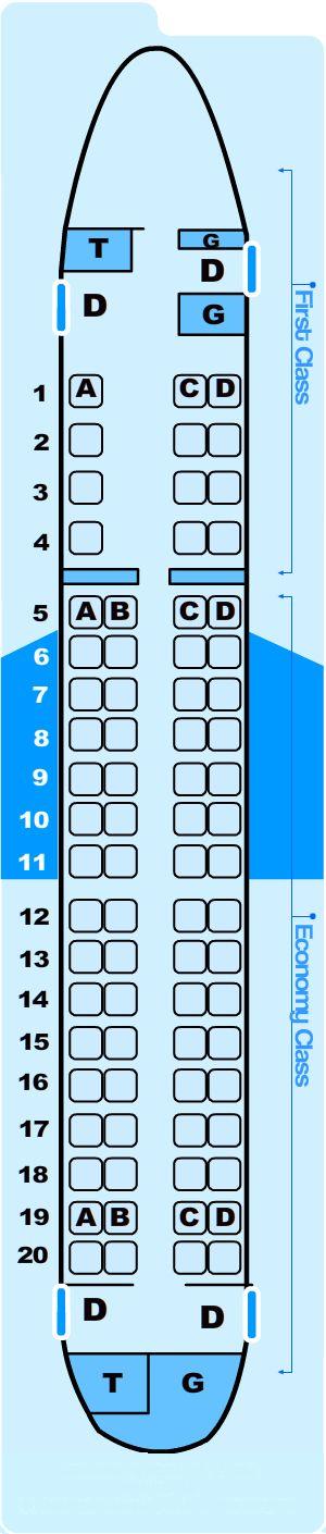 Seat map for Northwest Airlines Embraer E75/EC5