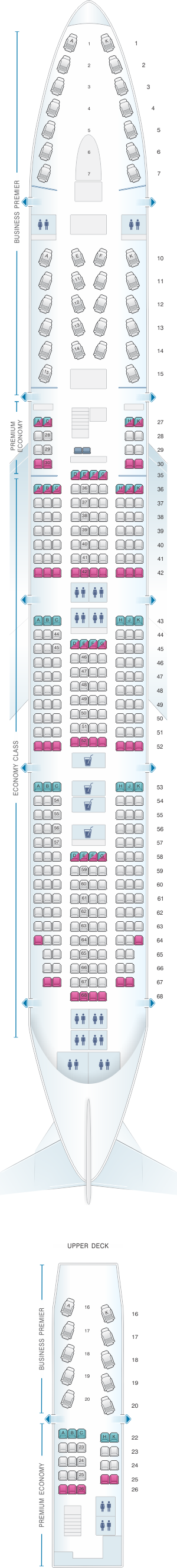 Seat map for Air New Zealand Boeing B747 400