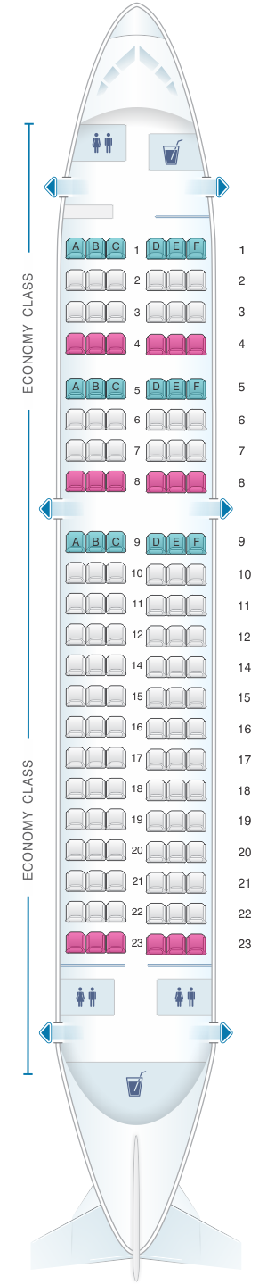 Seat map for Air Mauritius Airbus A319 100 all economy