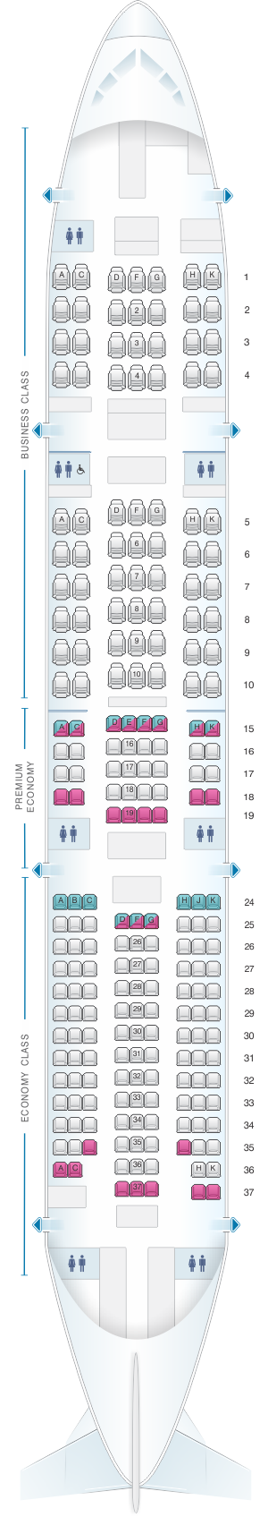 Seat map for ANA - All Nippon Airways Boeing B777 200ER 223pax