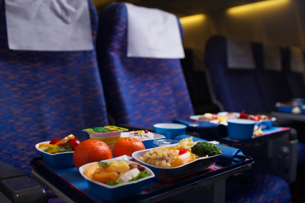 Tray of food on the plane