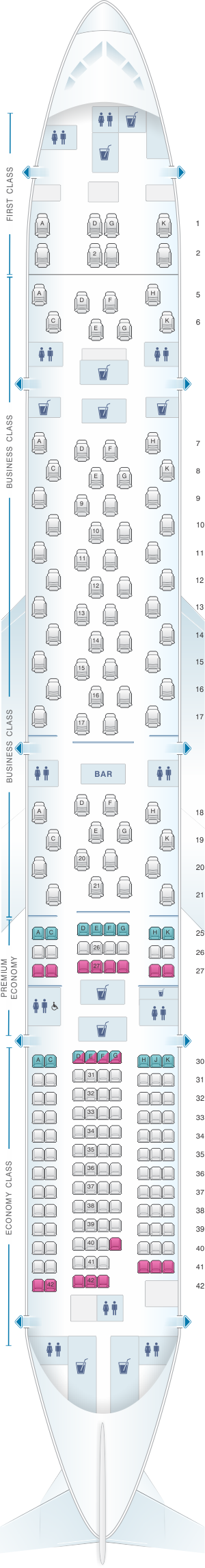 Seat map for ANA - All Nippon Airways Boeing B777 300ER 212pax