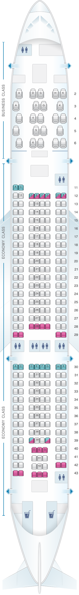 Seat map for Aer Lingus Airbus A330 200 Config. 1