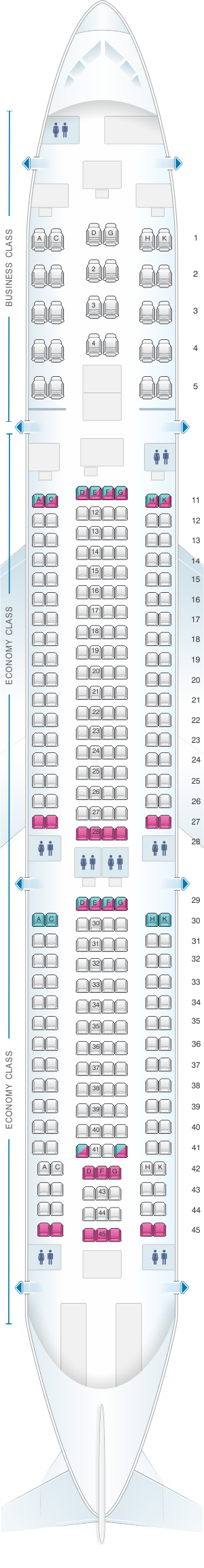 Seat map for Aeroflot Russian Airlines Airbus A330 300 Config.2