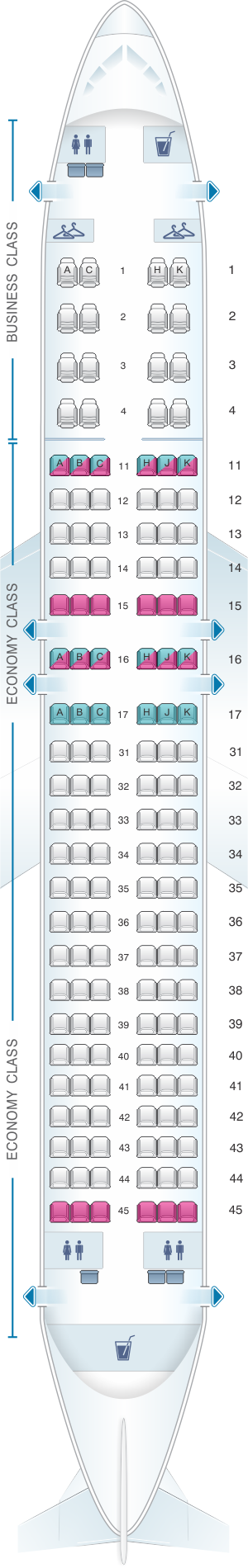 Seat map for Air Astana Airbus A320 232