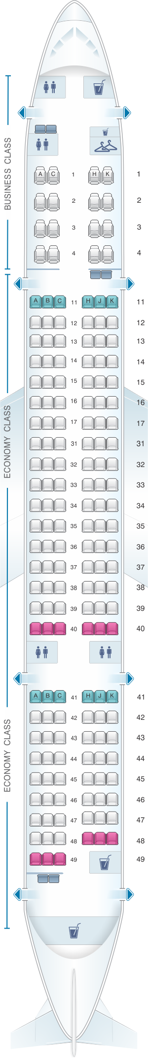 Seat map for Air Astana Boeing B757 200