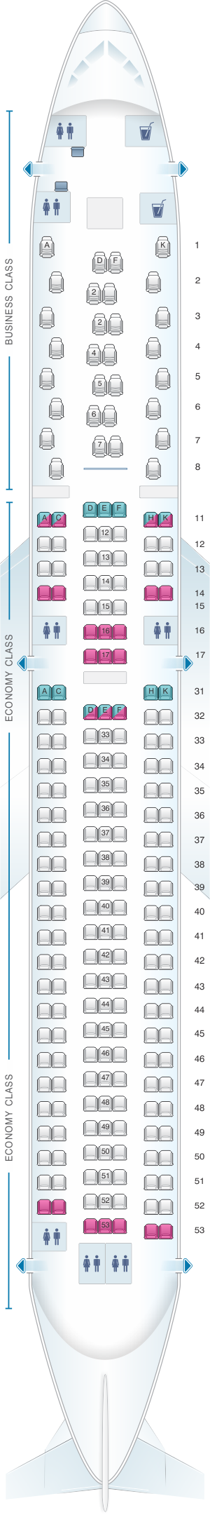 Seat map for Air Astana Boeing B767 300 ER
