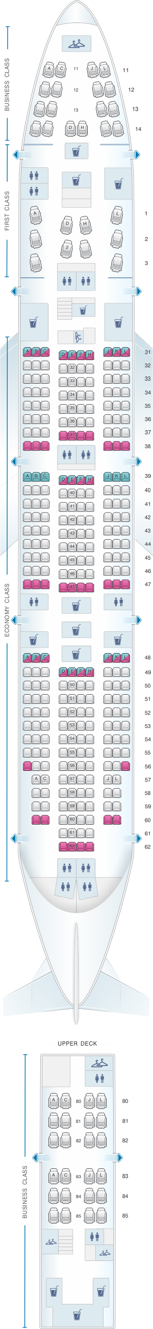 Seat map for Air China Boeing B747 400 (344PAX)