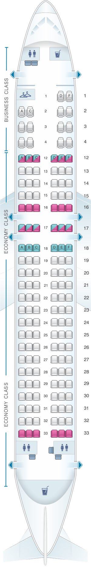 Seat map for Air Canada Airbus A320 200