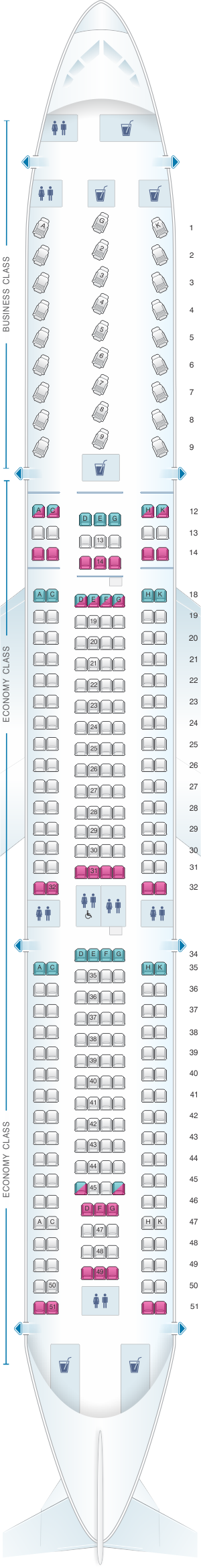 Seat map for Air Canada Airbus A330 300 North America