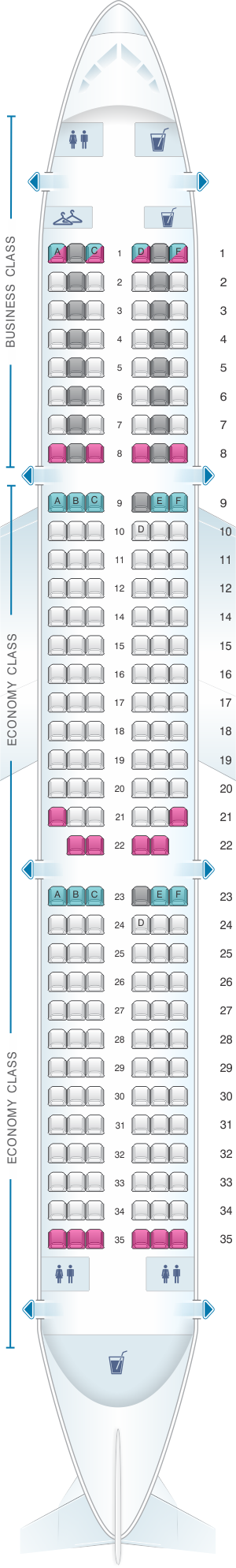 Seat map for Air France Airbus A321 Europe V1