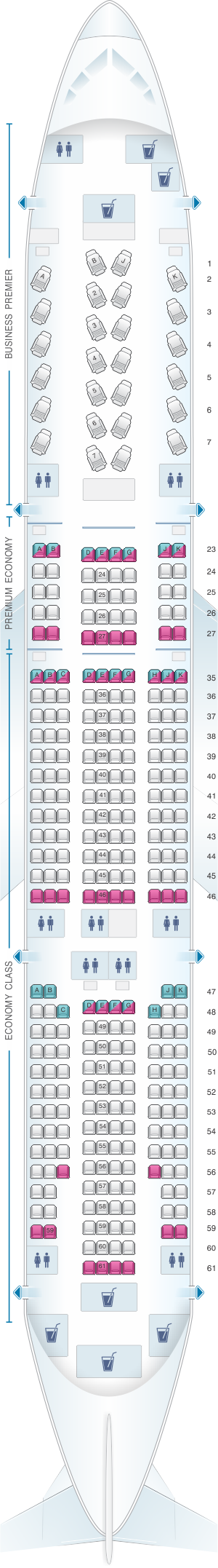 Seat map for Air New Zealand Boeing B777 200