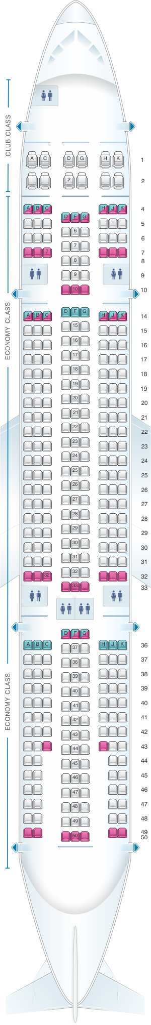 Seat Map Air Transat Airbus A330 200 345pax Seatmaestro