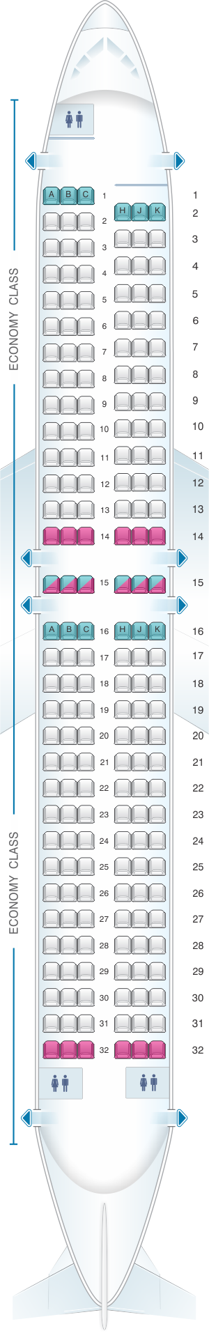 Seat map for Air Transat Boeing 737-800 US and South