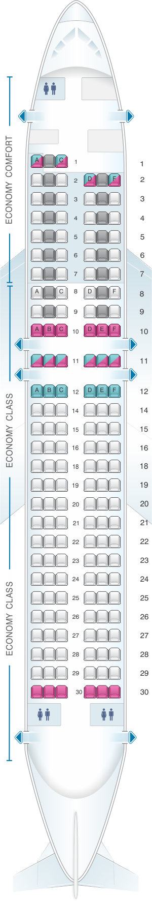 Seat map for Alitalia Airlines - Air One Airbus A320
