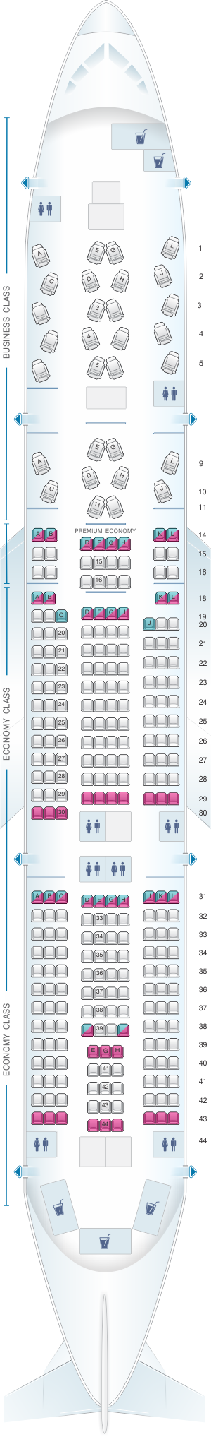 Seat map for Alitalia Airlines - Air One Boeing B777 200ER