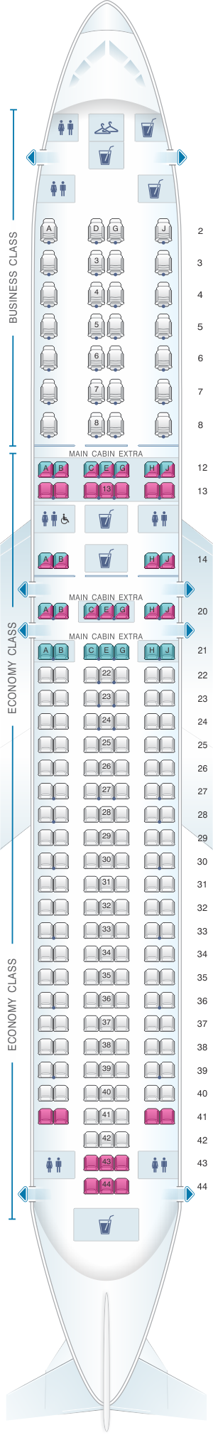 Seat map for American Airlines Boeing B767 300
