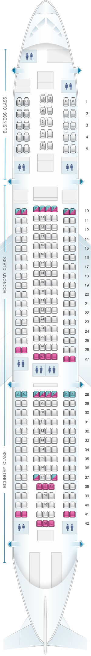 Seat map for Asiana Airlines Airbus A330 300 275PAX