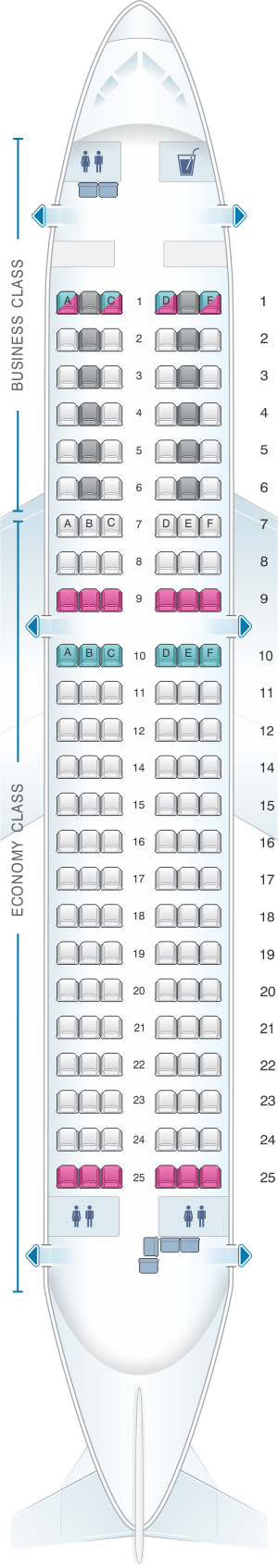 Seat map for Austrian Airlines Airbus A319