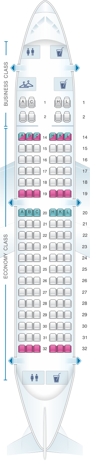 Seat map for Azal Azerbaijan Airlines Airbus A319