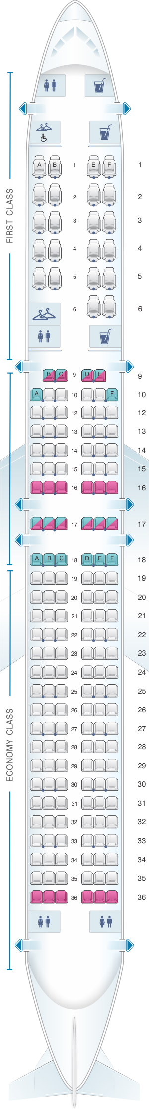 Seat map for American Airlines Boeing B757 Domestic