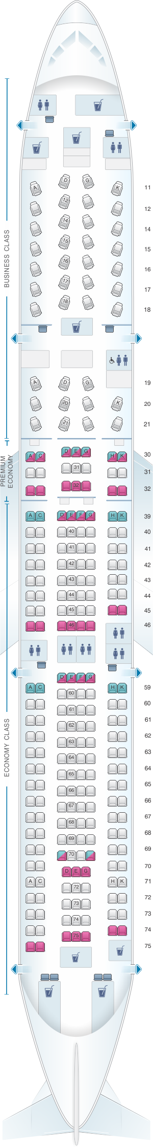 Seat map for Cathay Pacific Airways Airbus A330 300 (33K)