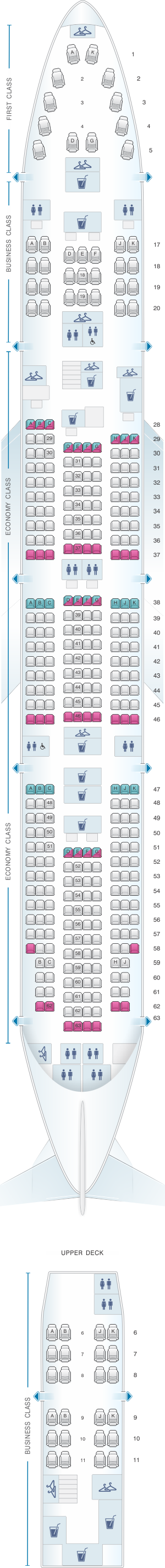 Seat map for China Airlines Boeing B747 400 380PAX