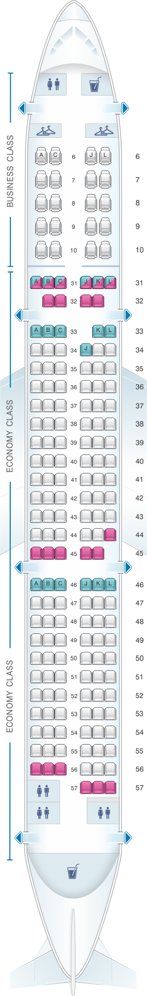 Seat map for China Eastern Airlines Airbus A321 200 175PAX