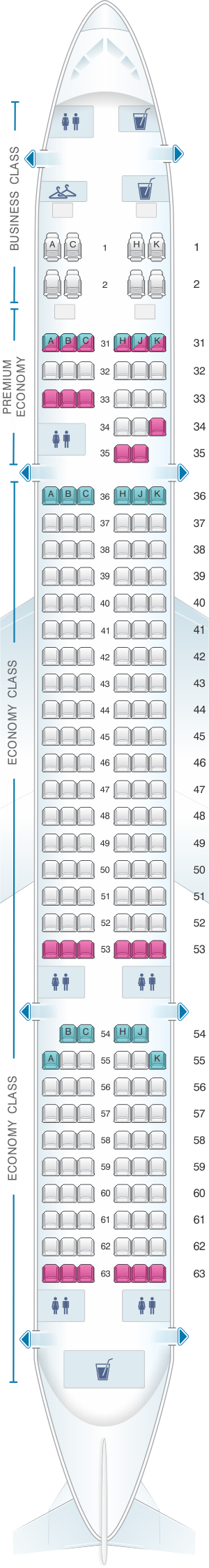 Seat map for China Southern Airlines Boeing B757