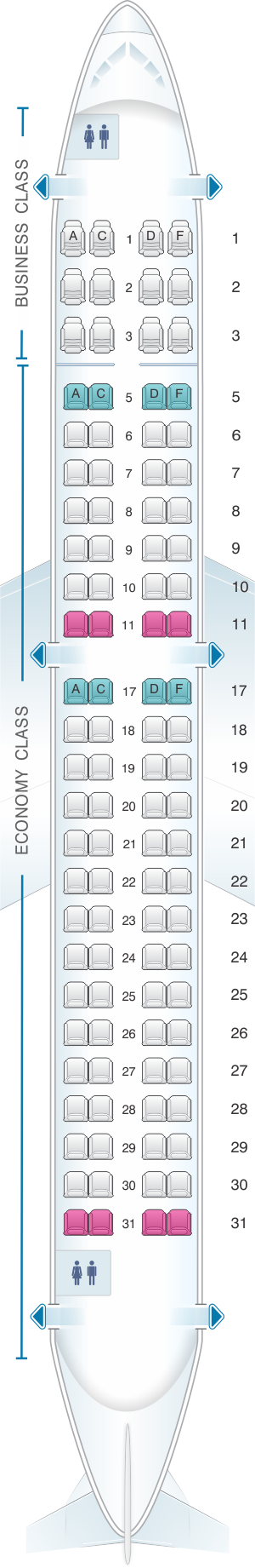 Seat map for Copa Airlines Embraer ERJ 190B