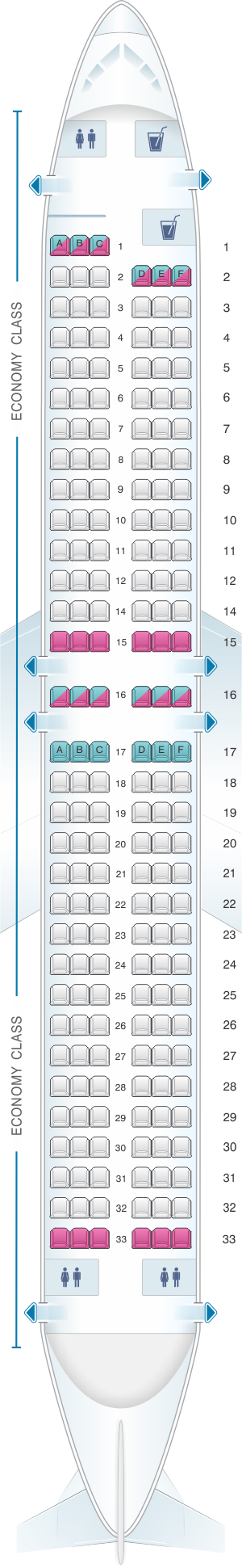 Seat map for Corendon Airlines Boeing B737 800