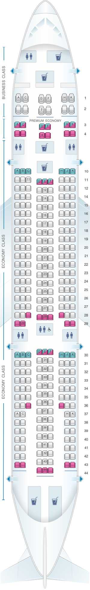 Seat map for Corsair Airbus A330 200