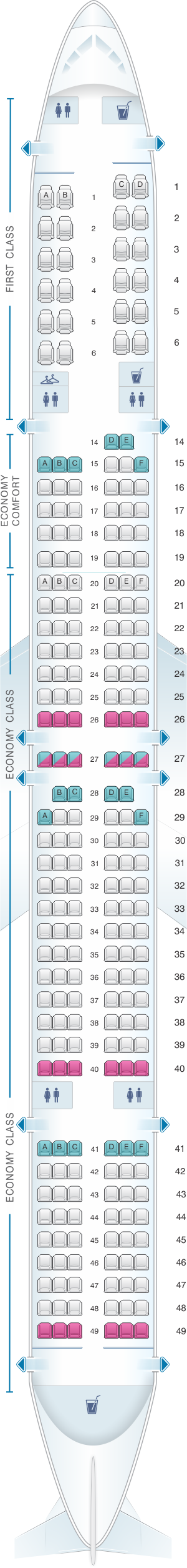 Seat map for Delta Air Lines Boeing B757 300 (75Y)