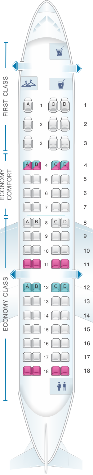 Seat map for Delta Air Lines Bombardier CRJ 700