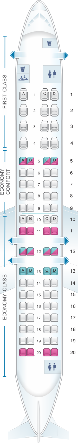 Seat map for Delta Air Lines Bombardier CRJ 900