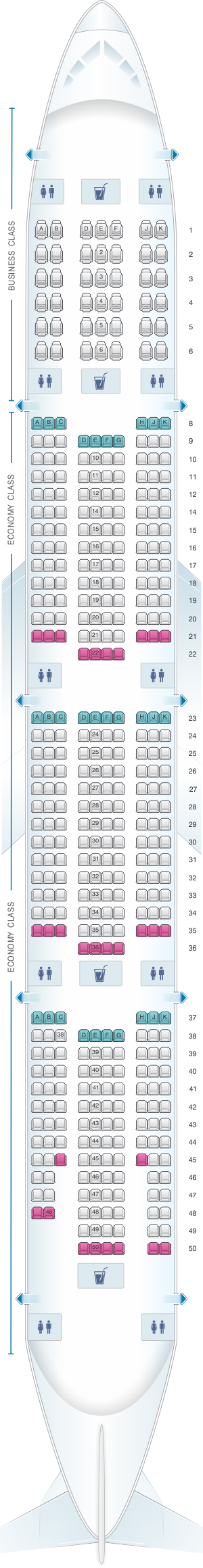 Seat map for Emirates Boeing B777 300ER two class
