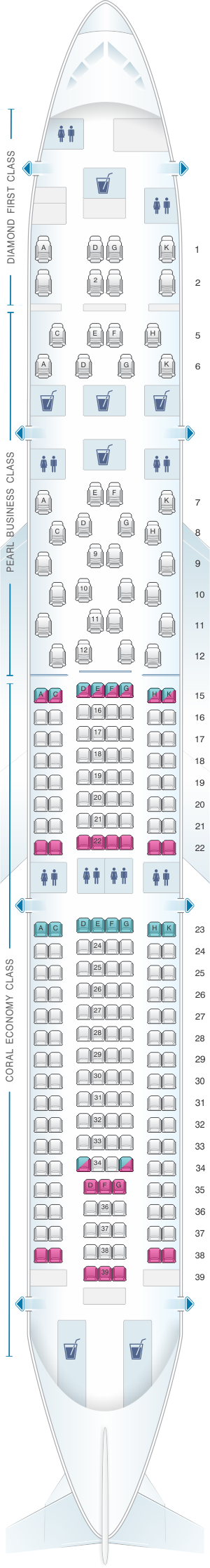 Seat map for Etihad Airways Airbus A330 300