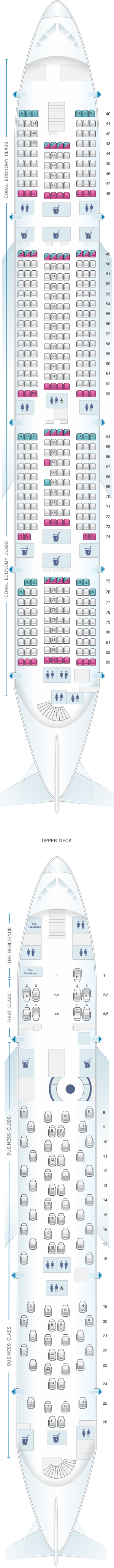 Seat map for Etihad Airways Airbus A380 800