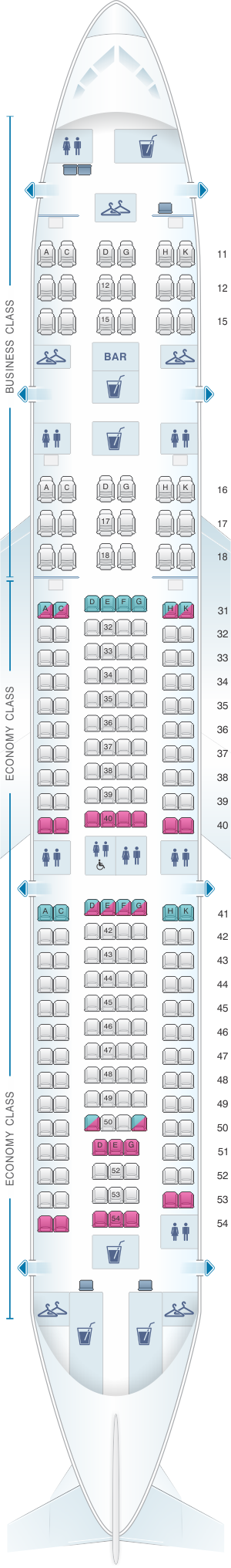 Seat map for Hainan Airlines Airbus A330 200