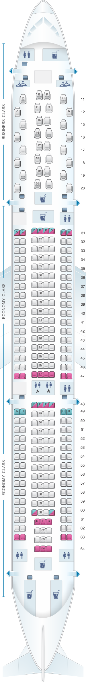 Seat map for Hainan Airlines Airbus A330 300