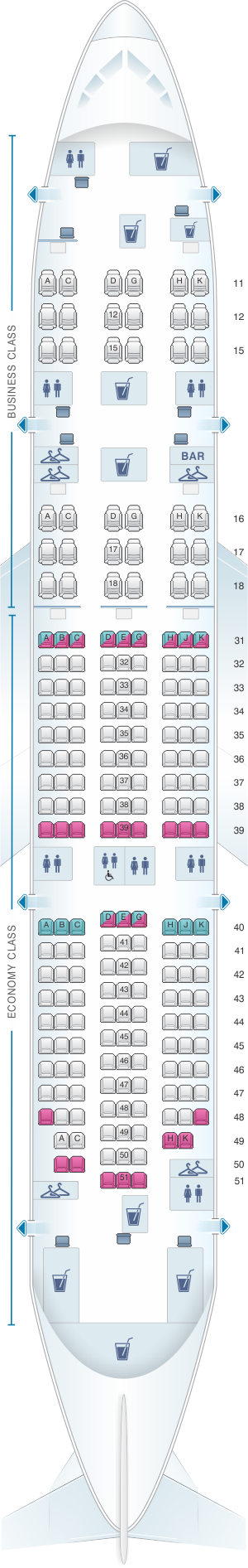 Seat map for Hainan Airlines Boeing B787-8