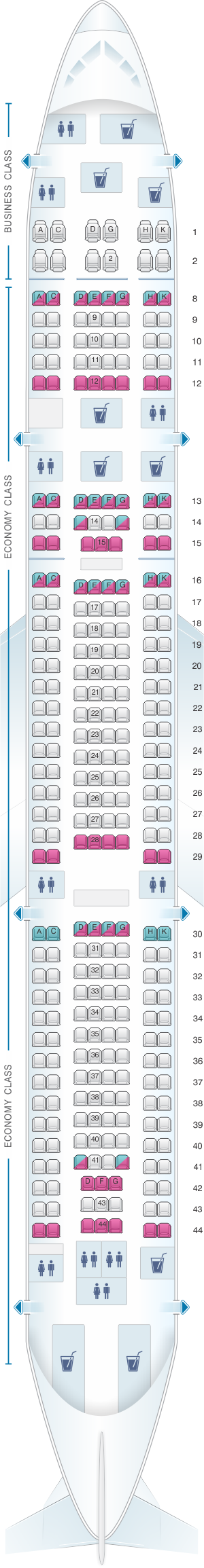 Seat map for Hi Fly Airbus A340 300 TQM 300pax
