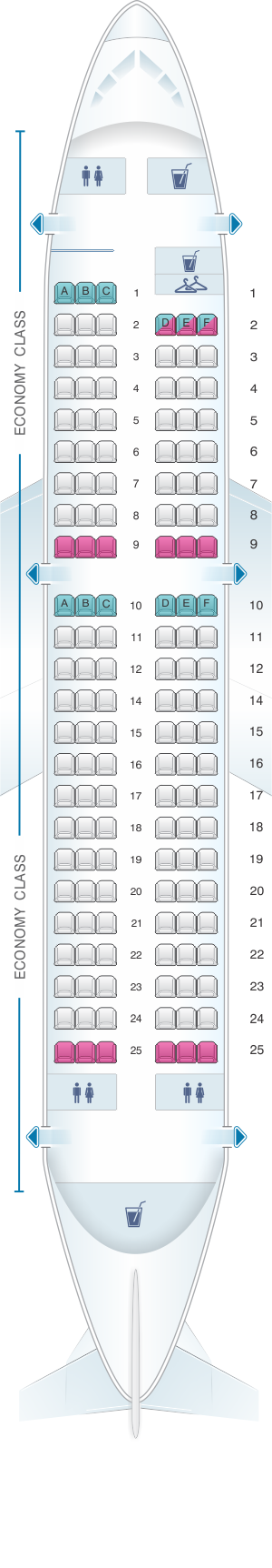 Seat map for Iberia Airbus A319 single-class
