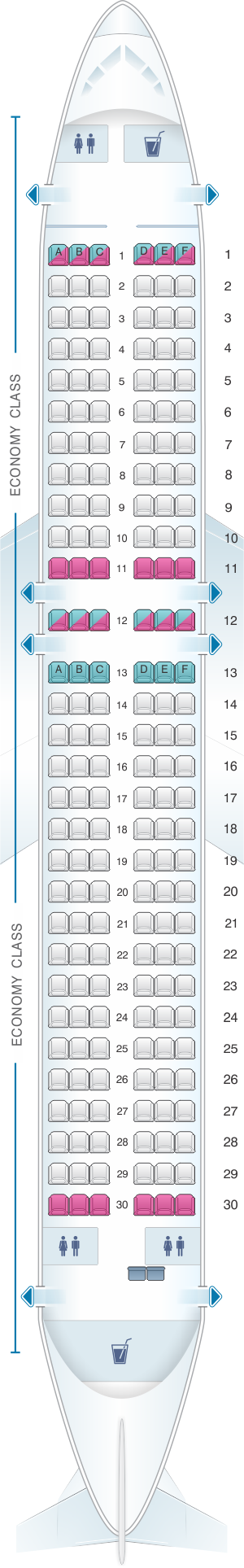 Seat map for IndiGo Airbus A320