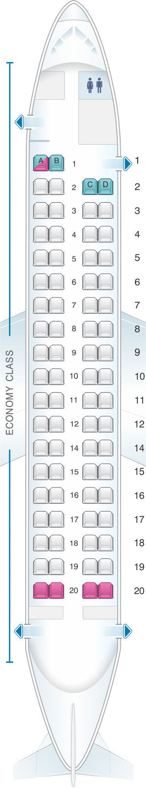 Seat map for Japan Airlines (JAL) DHC8 Q400 Q01